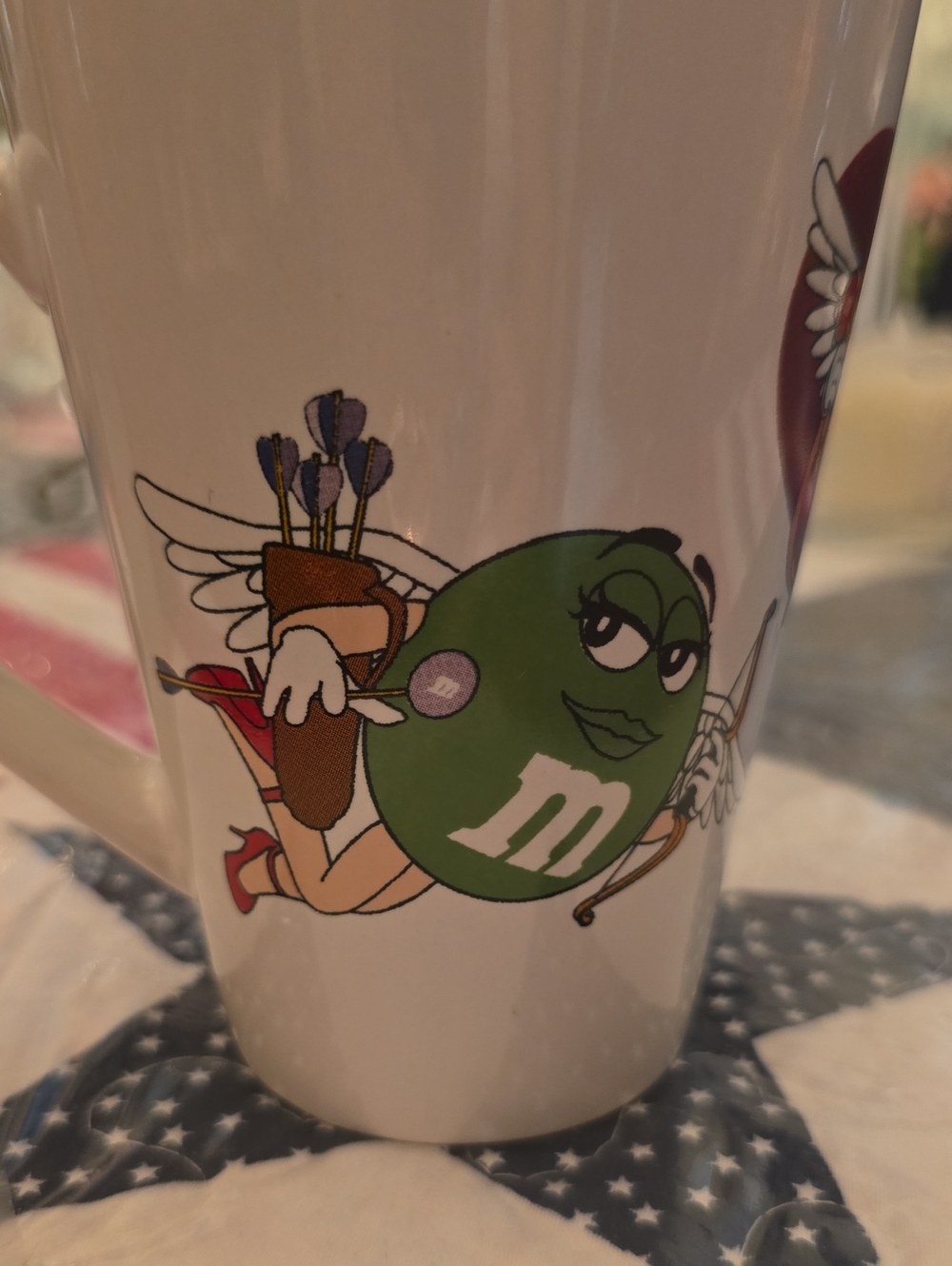 M&M's Green Cupid Bkue Yellow Red Character Valentine's Ceramic Coffee Mug